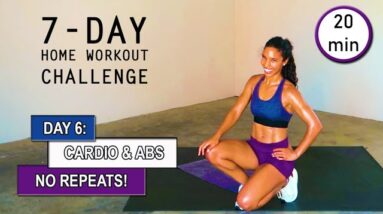 20 Minute HIIT Cardio Workout + Abs At Home - With Warmup // DAY 6: 7 DAY HOME WORKOUT CHALLENGE ❤