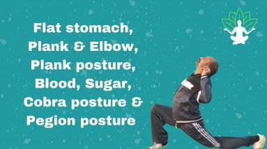 7 flat stomach + plank & elbow plank posture + blood sugar + cobra posture + pigeon posture
