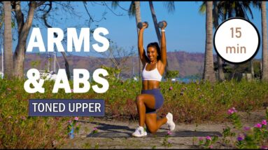 15 MIN TONED UPPER BODY + ABS Workout With Weights +WARM UP | No Repeat, Home Workout with dumbbells